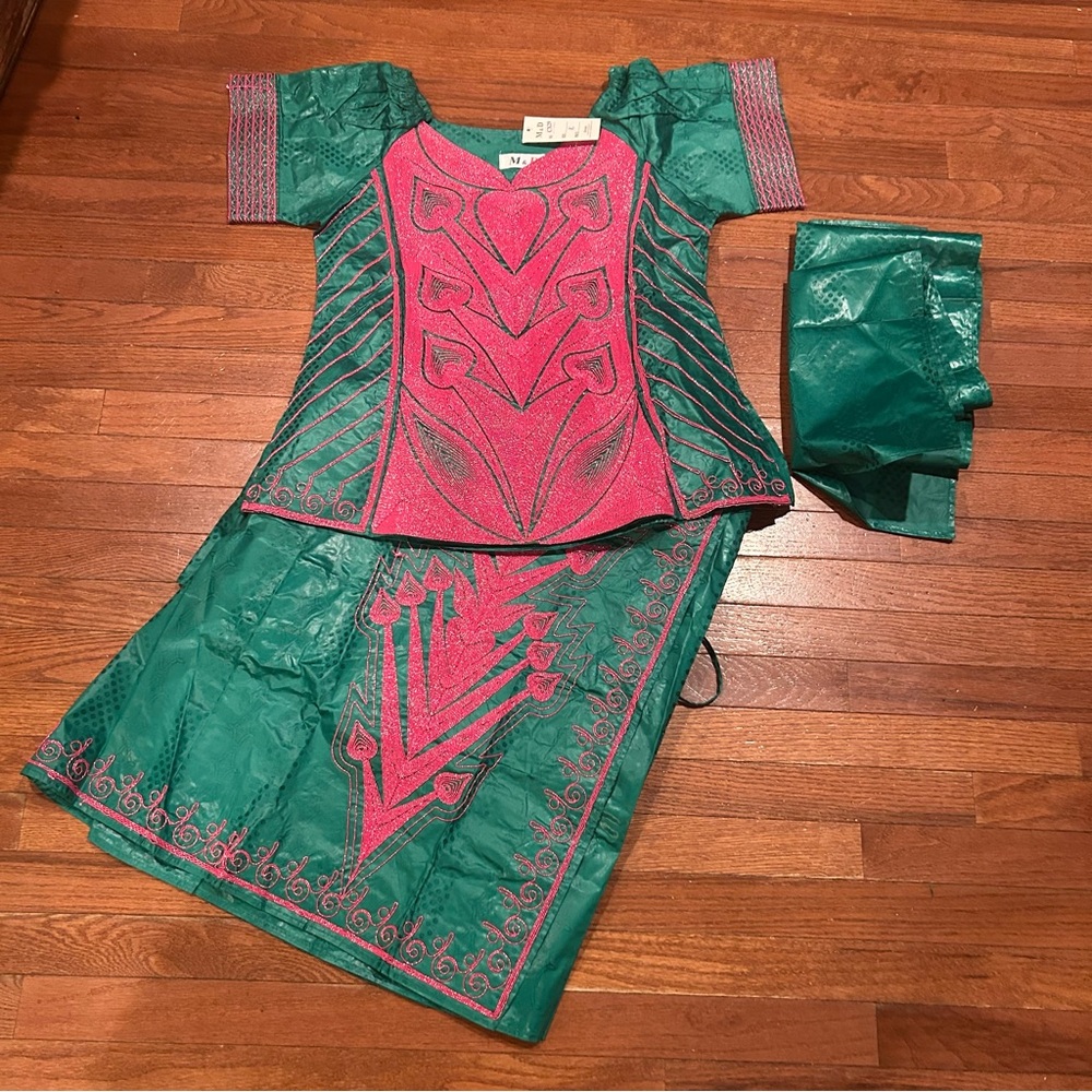 Bazin Rich Embroidery African Long Women Caftan Dashiki Traditional Dress M&D